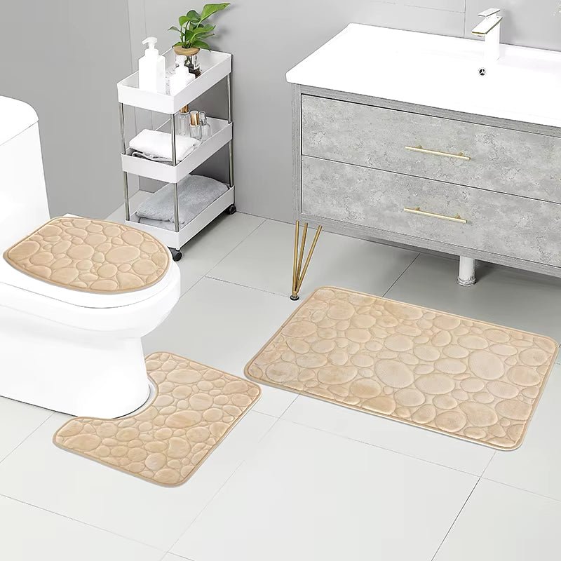 🛁 StoneSoft™ – Ensemble de Tapis de Bain 3 Pièces – Confort Antidérapant & Style Élégant - FaciliCasa