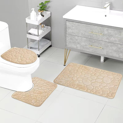 🛁 StoneSoft™ – Ensemble de Tapis de Bain 3 Pièces – Confort Antidérapant & Style Élégant - FaciliCasa