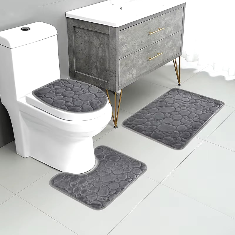 🛁 StoneSoft™ – Ensemble de Tapis de Bain 3 Pièces – Confort Antidérapant & Style Élégant - FaciliCasa