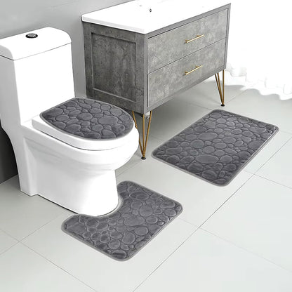 🛁 StoneSoft™ – Ensemble de Tapis de Bain 3 Pièces – Confort Antidérapant & Style Élégant - FaciliCasa