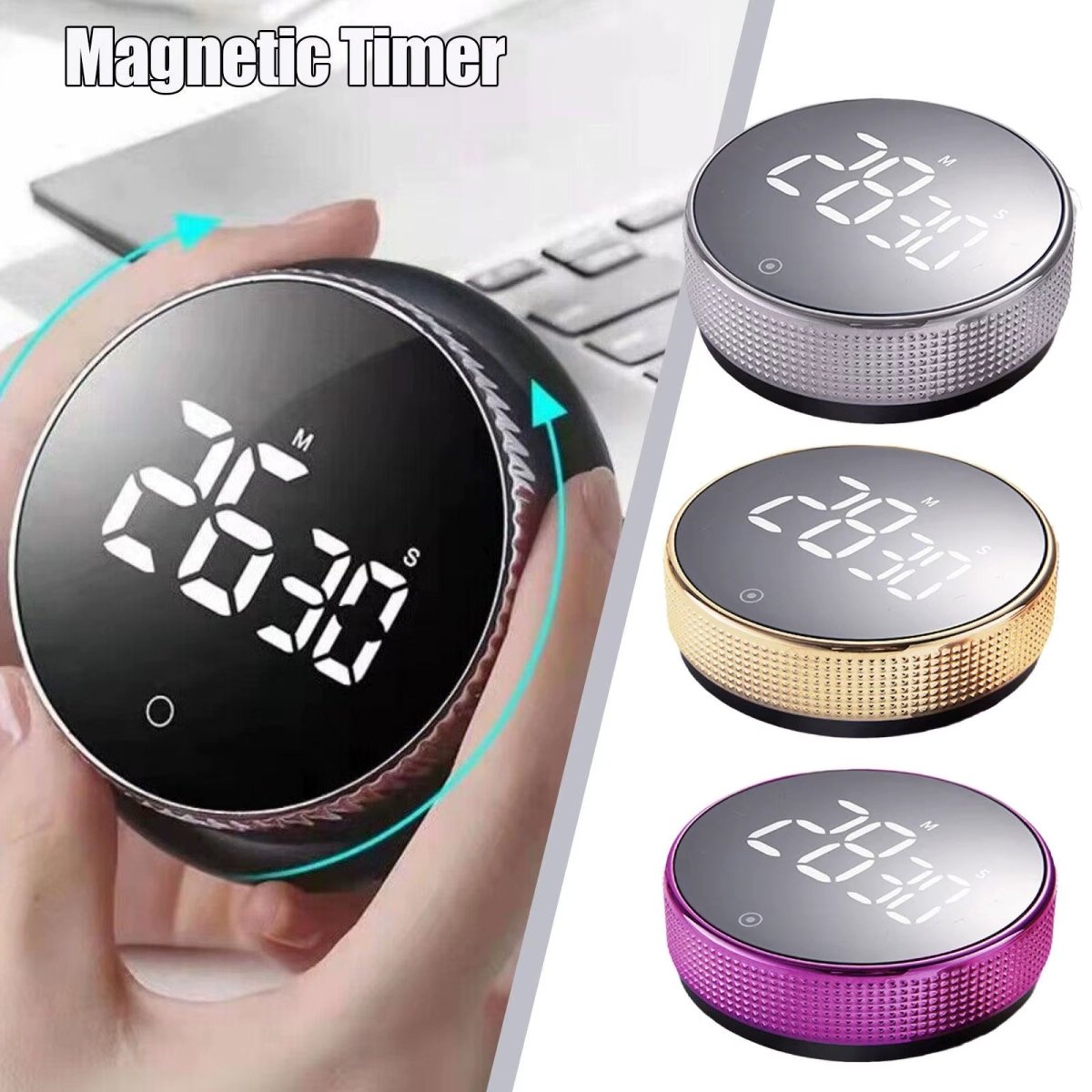TimeMaster™ – Minuteur numérique magnétique LED | Pour cuisine, études, sport & douche, rotation facile et alarme puissante - FaciliCasa