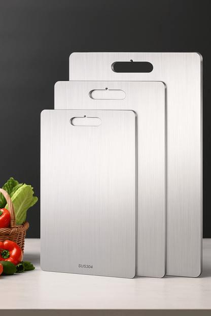 TitanBoard™ – Planche à découper en titane inoxydable 304, hygiénique, ultra résistante & double face pour une découpe professionnelle - FaciliCasa