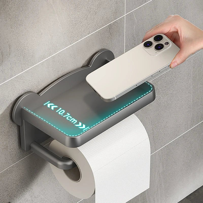 🛁 Toil’Smart™ – Le porte - papier toilette sans perçage avec support pour téléphone et objets - FaciliCasa