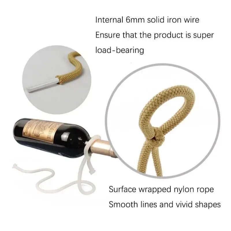 WineRope™ – Support Bouteille de Vin Illusion Flottante en Corde Tressée, Design Original et Élégant - FaciliCasa